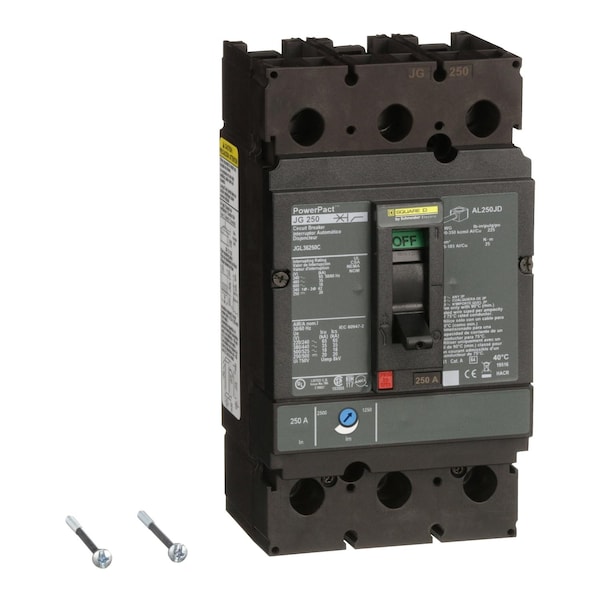 Square D Molded Case Circuit Breaker, JGL Series, 250A, 3 Pole, 600V AC, 65kA at 240V AC - JGL36250C