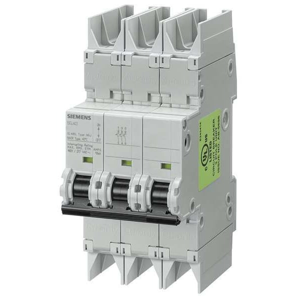 Siemens IEC Miniature Circuit Breaker, 5SJ4 Series, 10A, 3 Pole, 277/480V AC, 10kA at 277/480V AC, D Curve - 5SJ43108HG42