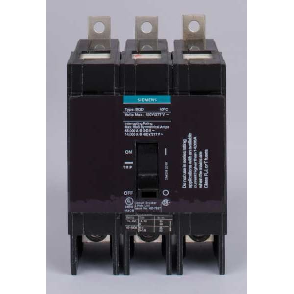 Siemens Miniature Circuit Breaker, BQD Series, 50A, 3 Pole, 480V AC, 14kA at 480V AC - BQD350