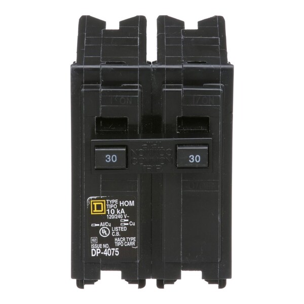 Square D Miniature Circuit Breaker, HOM Series, 30A, 2 Pole, 120/240V AC, 10kA - HOM2305219