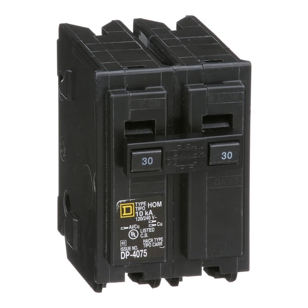 Square D Miniature Circuit Breaker, HOM Series, 30A, 2 Pole, 120/240V AC, 10kA - HOM2305219
