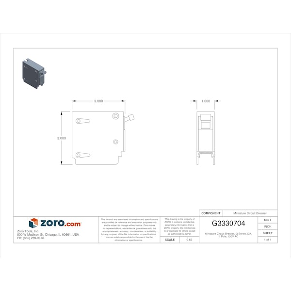 Siemens Miniature Circuit Breaker, Q Series, 20A, 1 Pole, 120V AC, 10kA at 120V AC - Q120HID