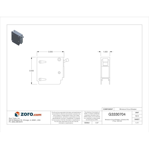 Siemens Miniature Circuit Breaker, Q Series, 20A, 1 Pole, 120V AC, 10kA at 120V AC - Q120HID