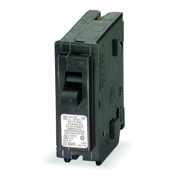 Square D Miniature Circuit Breaker, QO Series, 20A, 1 Pole, 120/240V AC, 10kA at 120/240V AC - QO120HID