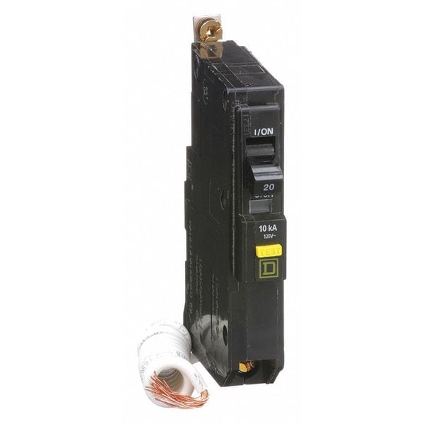 Square D Miniature Circuit Breaker, QOB Series, 20A, 1 Pole, 120V AC, 10kA at 120V AC, A Curve - QOB120GFI