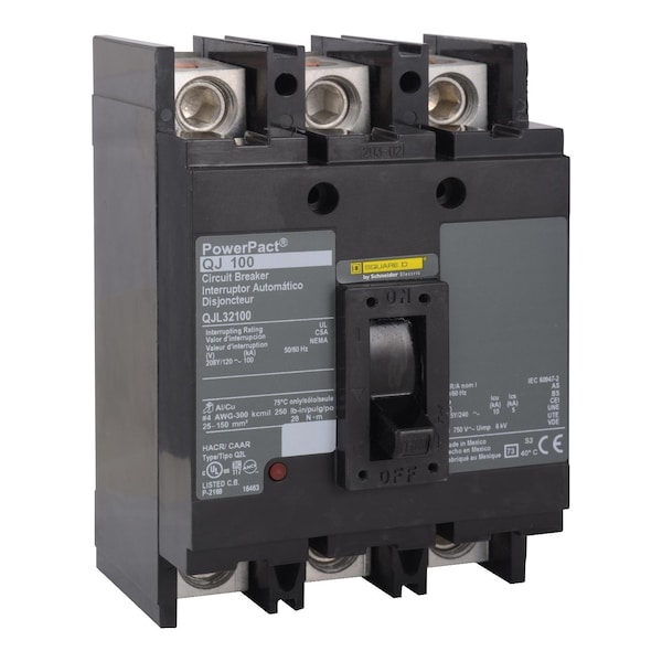 Square D Molded Case Circuit Breaker, QJL Series, 200A, 3 Pole, 240V AC, 100kA at 240V AC - QJL32200