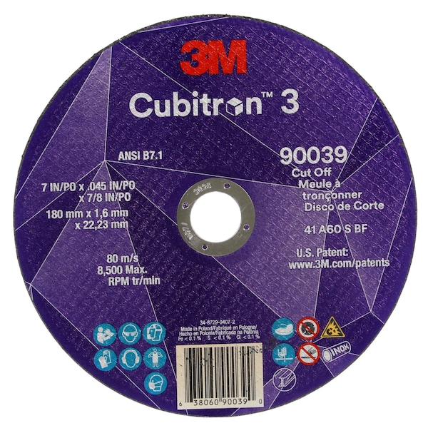 Rueda de corte abrasivo Cubitron de 3M, conector de 7/8 de pulgada - 90039