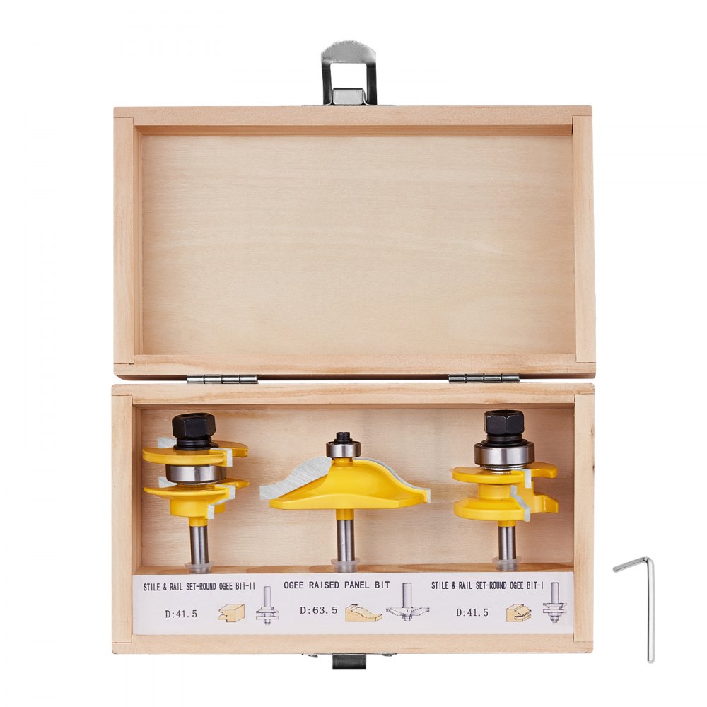 VEVOR Router Bits Set 3 Pieces Carbide Router Bit 1/4 Inch Shank Carrying Case - XBXDTZ3PCS14URGJTV0