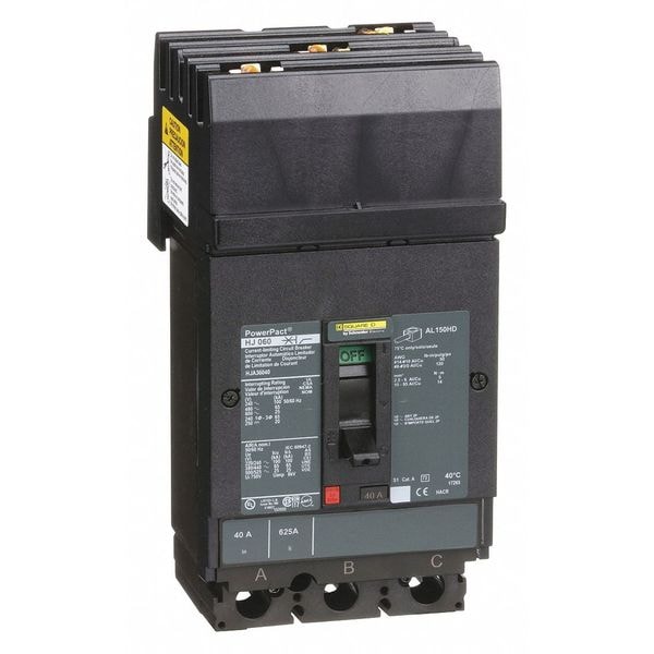 Square D Molded Case Circuit Breaker, HJA Series, 40A, 3 Pole, 600V AC, 100kA at 240V AC - HJA36040