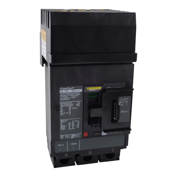 Schneider Electric Molded Case Circuit Breaker, HLA Series, 100A, 3 Pole, 600V AC, 125kA at 240V AC - HLA36100U43X