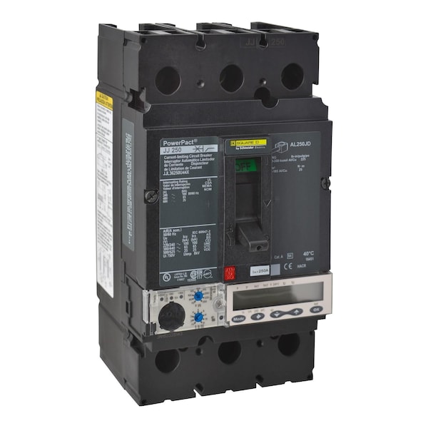 Square D Molded Case Circuit Breaker, JJL Series, 250A, 3 Pole, 600V AC, 100kA at 240V AC - JJL36250U44X