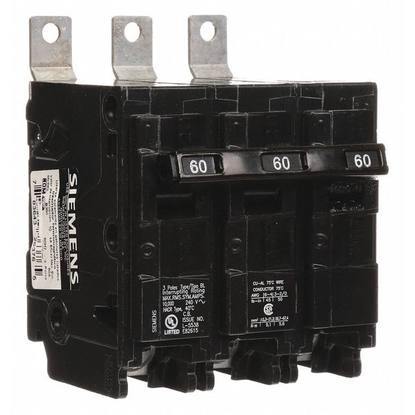 Siemens Miniature Circuit Breaker, BL Series, 60A, 3 Pole, 240V AC, 10kA at 240V AC - B360