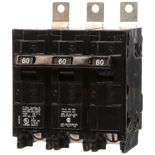Siemens Miniature Circuit Breaker, BL Series, 60A, 3 Pole, 240V AC, 10kA at 240V AC - B360