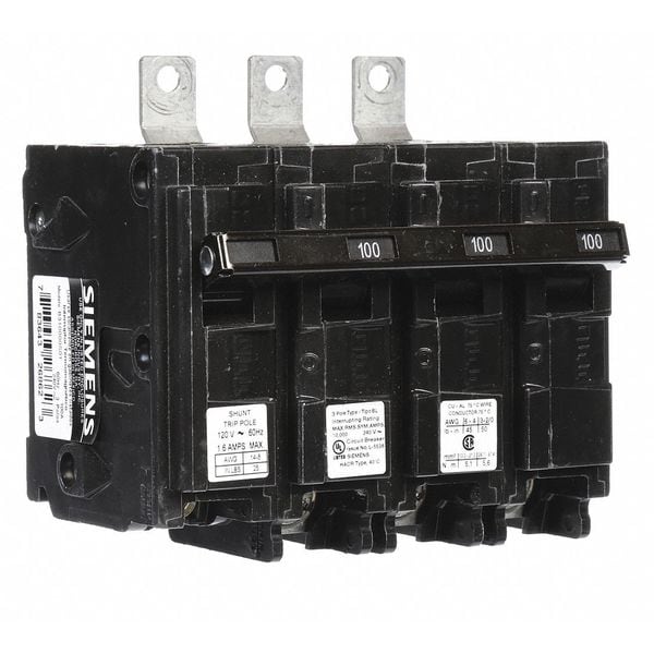 Siemens Miniature Circuit Breaker, BL Series, 100A, 3 Pole, 120/240V AC, 10kA at 240V AC - B310000S01