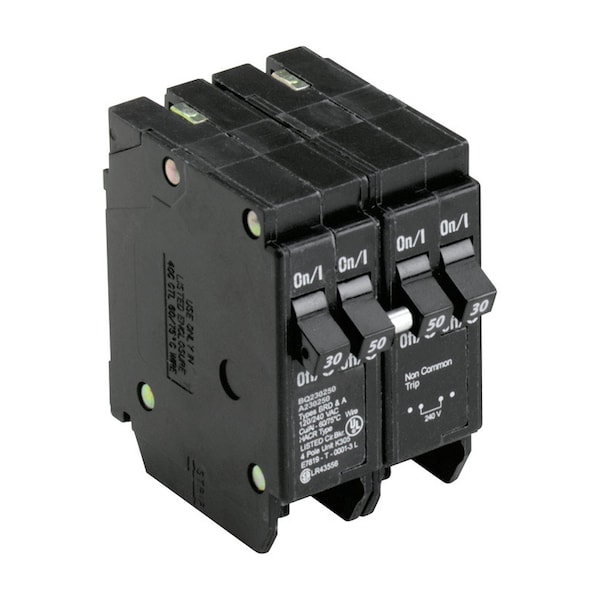 Eaton Cutler-Hammer Circuit Breaker, BQ Series, 30/50A, 4 Pole, 120/240V AC, 10kA - BQ230250