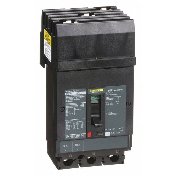 Square D Molded Case Circuit Breaker, HJA Series, 30A, 3 Pole, 600V AC, 100kA at 240V AC - HJA36030