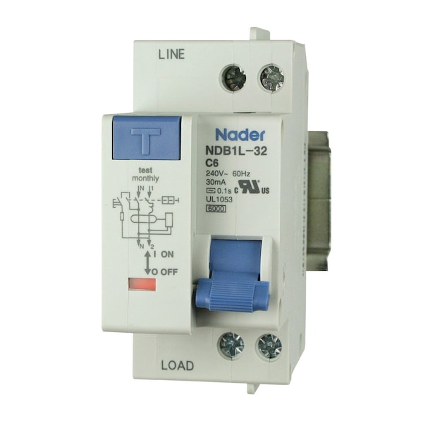 Asi Circuit Breaker, NDB1L-32C Series, 6A, 2 Pole, 240V AC, 4.5kA, C Curve - NDB1L-32C-6-240V