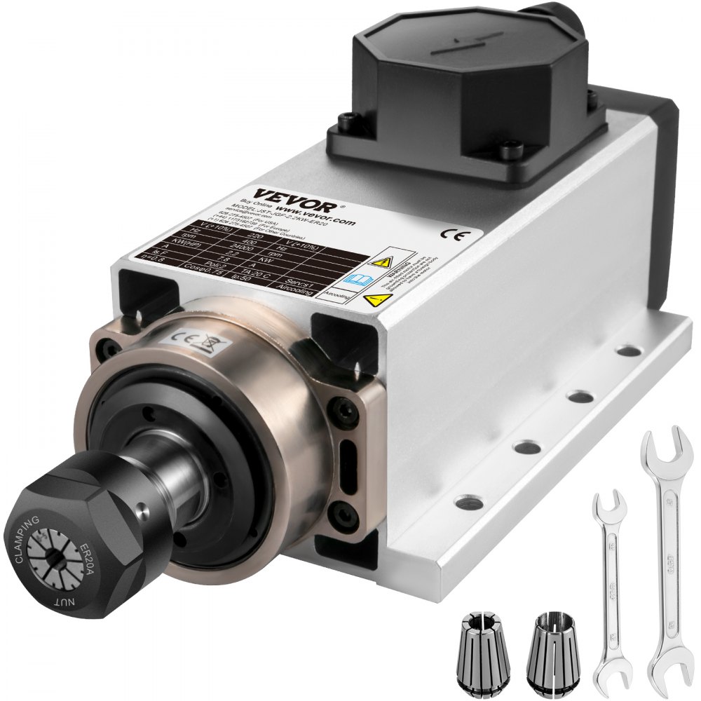 VEVOR Air Cooled Spindle Motor 2.2KW CNC Spindle Motor 220V Square Air Cooled Spindle Motor ER20 Collet 24000 RPM CNC Spindle 5A Spindle Motor 400 Hz for CNC Router Engraving Milling Grind Machine - FLDJ2.2KWER200001V7