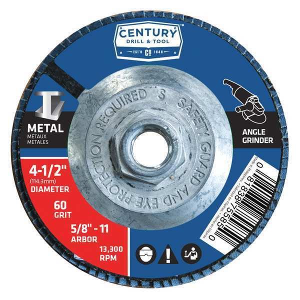 Disco de láminas de óxido de circonio Century Drill & Tool, 4-1/2x5/8-11 pulgadas, 60 granos - 75585