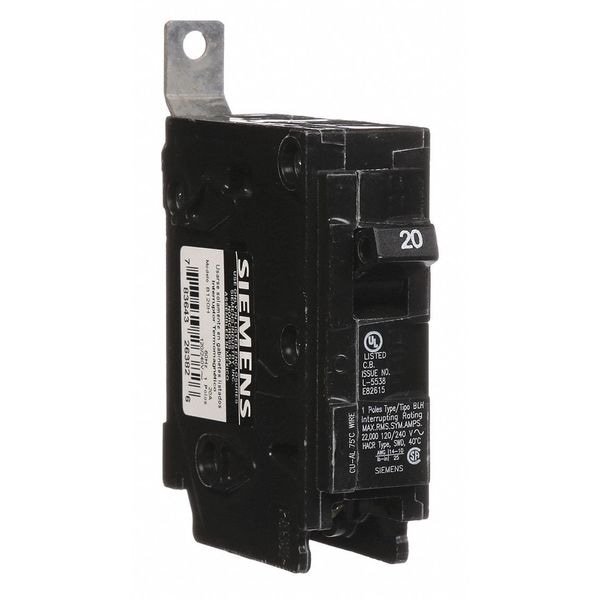 Siemens Miniature Circuit Breaker, BL Series, 20A, 1 Pole, 120/240V AC, 22kA at 120/240V AC - B120H
