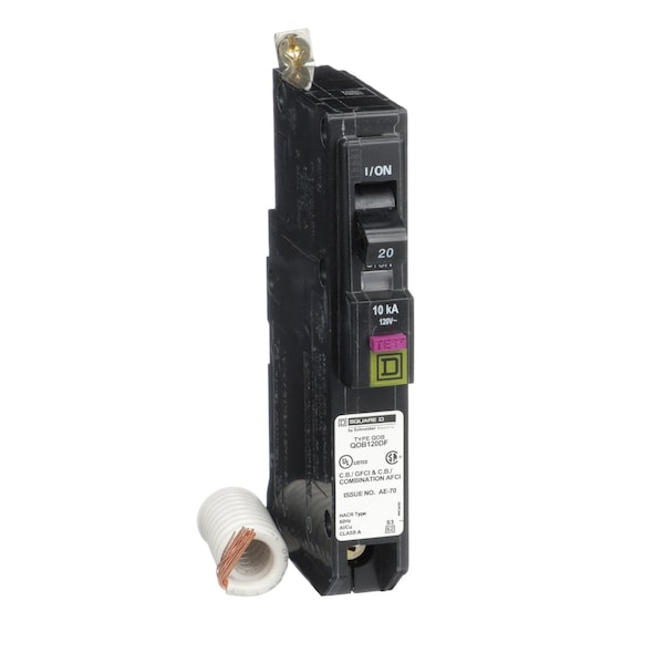 Square D Miniature Circuit Breaker, QOB Series, 20A, 1 Pole, 120V AC, 10kA at 120V AC - QOB120DF