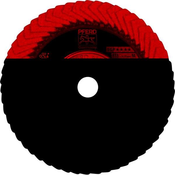 Pferd 4-1/2" x 5/8-11 Thd. Disco de láminas POLIFAN® CO SGP CURVE STEELOX, Óxido de cerámica, 60 Granos, Radio Mediano - 67258