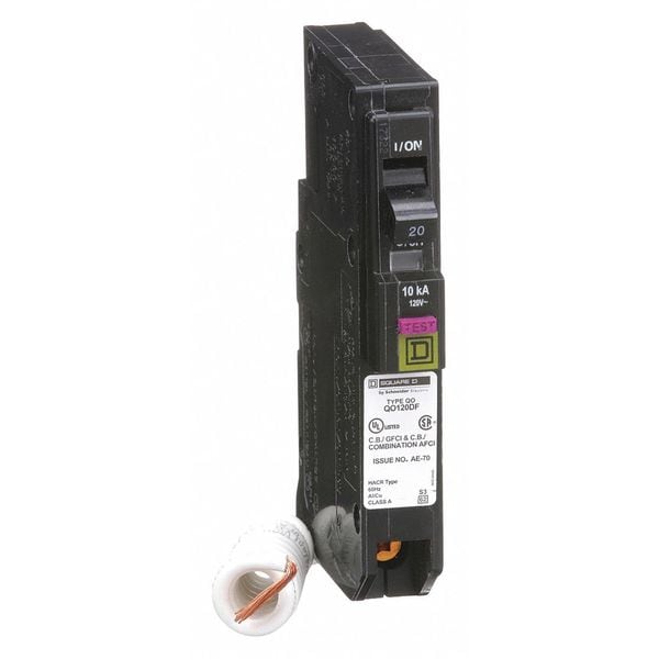 Square D Miniature Circuit Breaker, QO Series, 20A, 1 Pole, 120V AC, 10kA at 120V AC - QO120DF