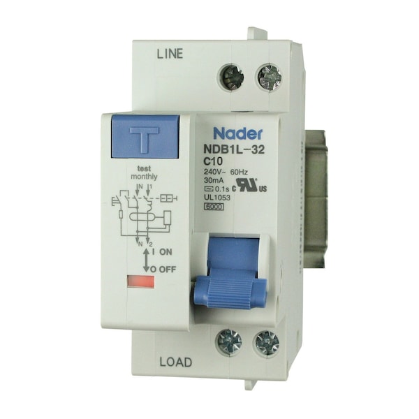 Asi Circuit Breaker, NDB1L-32C Series, 10A, 2 Pole, 120V AC, 4.5kA, C Curve - NDB1L-32C-10-120V