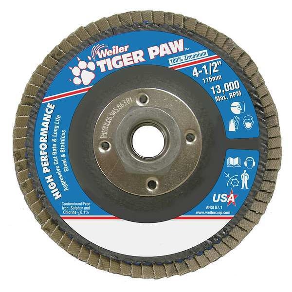 Weiler Flap Disc, Tipo 29, diám. 4-1/2 pulg., Grano 60 - 98801