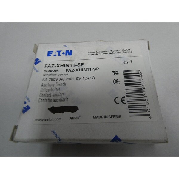 Eaton AUXILIARY SWITCH 6A AMP 250V-AC MINIATURE CIRCUIT BREAKER - FAZ-XHIN11-SP
