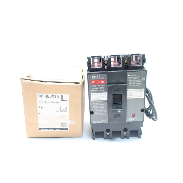 Fuji Molded Case Circuit Breaker, 15A, 3 Pole, 600V AC - BU-FHB3015