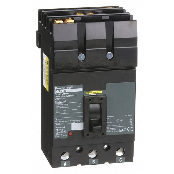 Square D Molded Case Circuit Breaker, QGA Series, 225A, 3 Pole, 240V AC, 65kA at 240V AC - QGA32225