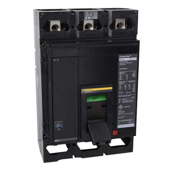 Square D Molded Case Circuit Breaker, MJP Series, 600A, 3 Pole, 600V AC, 100kA at 240V AC - MJP36600