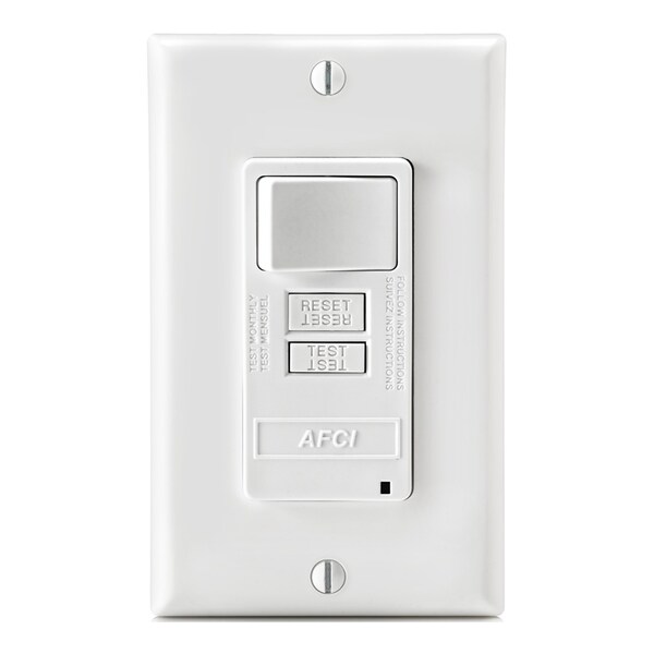 Leviton AFCI Receptacle, Circuit Breaker Use With, 125V AC, 15A - AFSW1-W