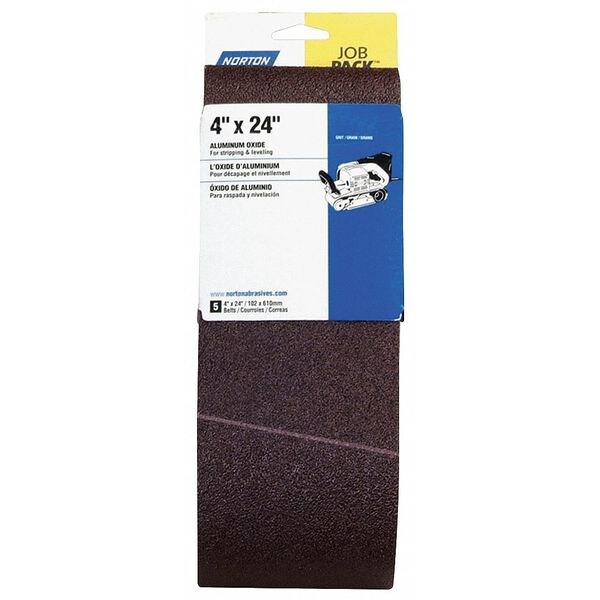 Banda de lijado recubierta Norton Abrasives, 4 pulgadas de ancho, 24 pulgadas de largo, grano 80, grueso, óxido de aluminio, R255 Metalite, color café - 07660702069