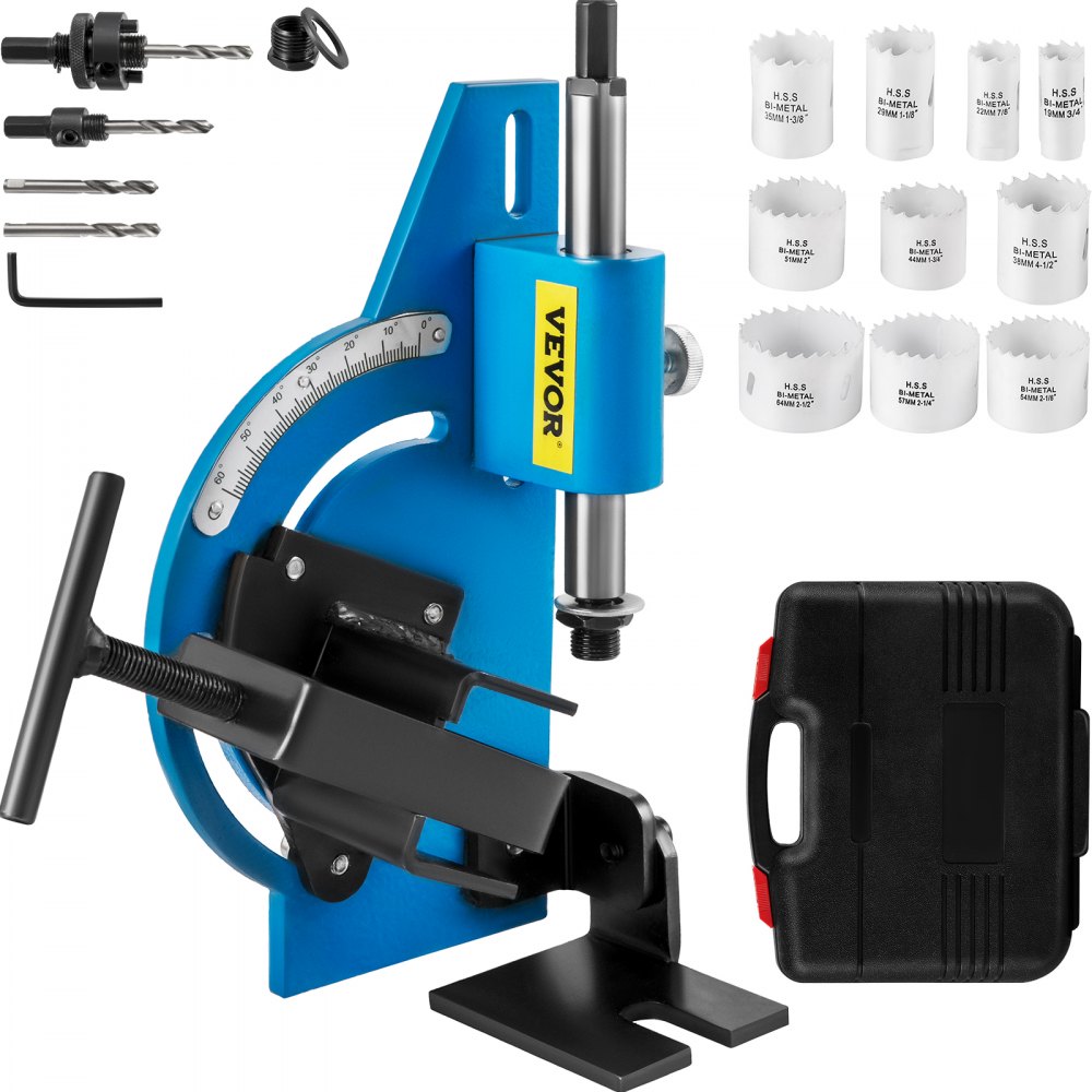 VEVOR Tube Notcher Kit 60 Degree Pipe Tubing Notcher w/13 Pc Bi-Metal Hole Saw 3/4" -2-1/2" with Case Tubing and Pipe Notcher 2 Drills Tube Notcher Tool for cutting holes through Metal, Wood, Plastic. - GQKJTPN12--13ZQDBV0