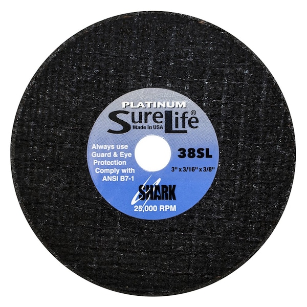 Ruedas de corte Zirconia Sure-Life de Shark Industries de 3" x 3/16" x 3/8" 54 Grit - Paquete de 6 - 38SL