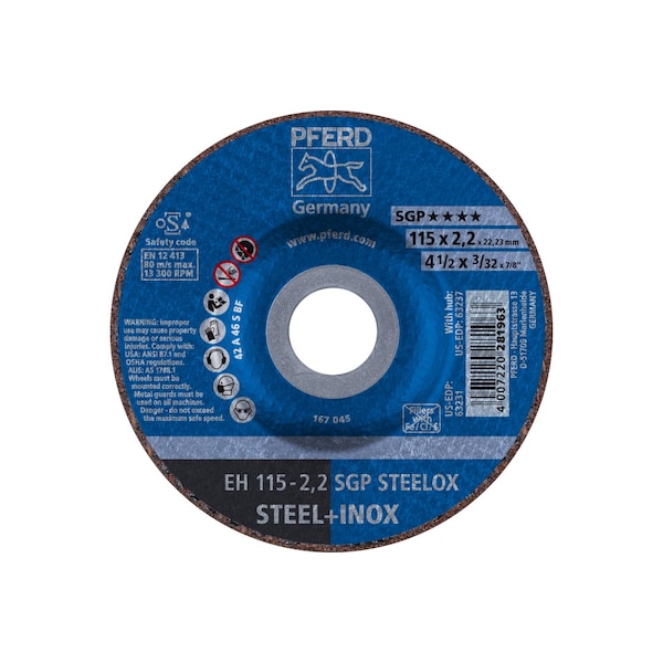 Rueda de corte Pferd de 4-1/2" x 3/32", 7/8" de agujero - SGP STEELOX - Tipo 27 - 63231