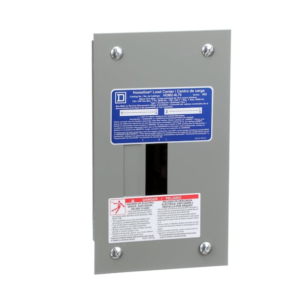 Square D Load Center, HOM, 2 Spaces, 70A, 120/240V AC, Main Lug, 1 Phase - HOM24L70F