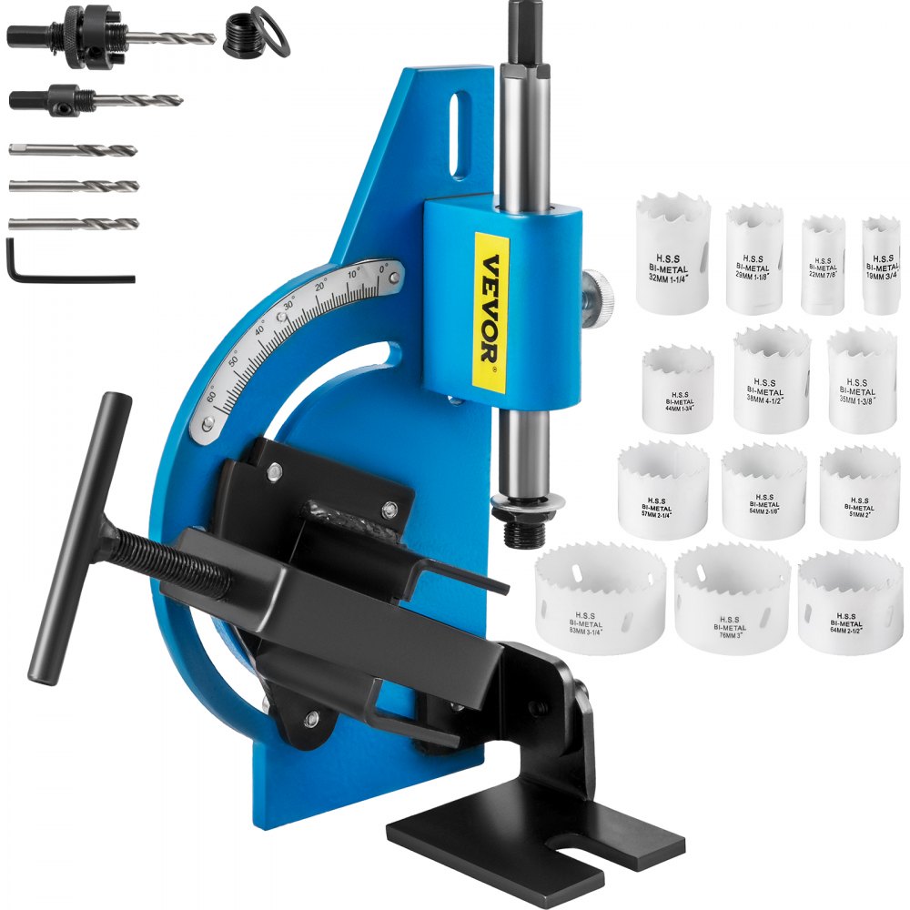 VEVOR Tube Notcher Kit 60 Degree Pipe Tubing Notcher w/18 Pc Bi-Metal Hole Saw 3/4" -3-1/4" with Case Tubing and Pipe Notcher 4 Drills Tube Notcher Tool for cutting holes through Metal, Wood, Plastic. - GQKJTPN12--18XWUPV0