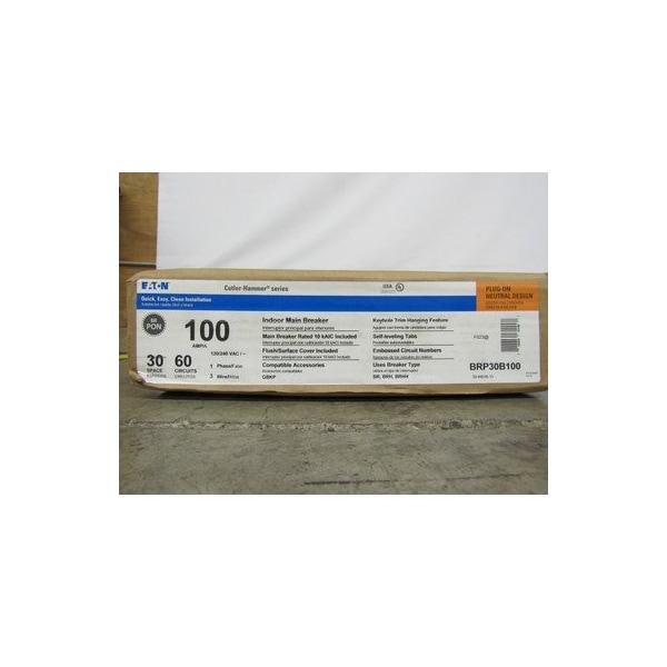 Eaton Loadcenters and Panelboards BR 1P 100A 240V 50/60Hz 1Ph 3Wire 60Cir 30Sp  NEMA 1 - BRP30B100