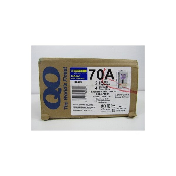 Square D Loadcenters and Panelboards QO 70A 240V 50/60Hz 1Ph 3Wire 4Cir 2Sp  NEMA 1 - QO24L70SCP