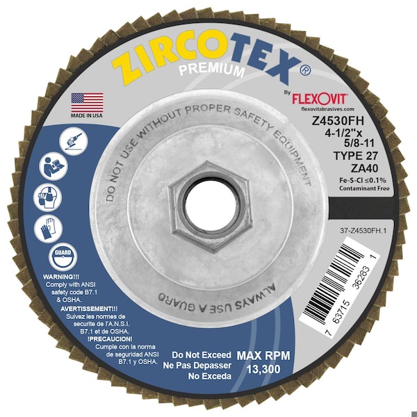 Flexovit DISCO DE ALETAS ZIRCOTEX 4-1/2 pulgadas X5/8-11 - Z4530FH