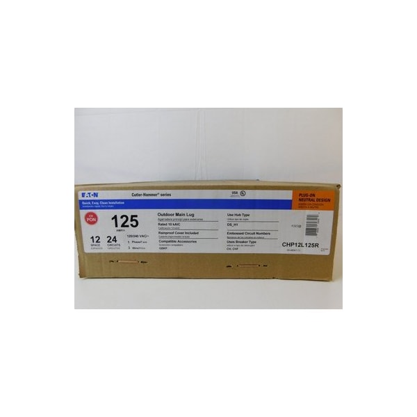 Eaton Loadcenters and Panelboards CH 125A 240V 50/60Hz 1Ph 3Wire 24Cir 12Sp NEMA 3R - CHP12L125R