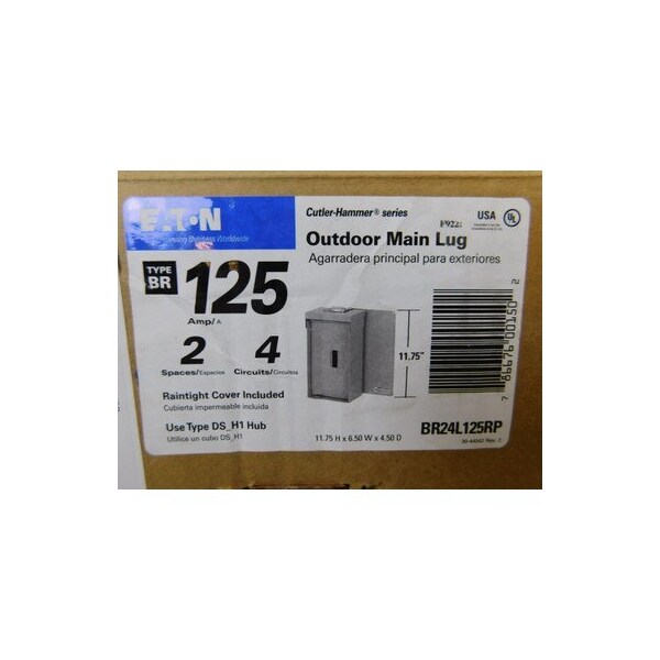 Eaton Loadcenters and Panelboards BR 4P 125A 240V 50/60Hz 1Ph 3Wire 4Cir 2Sp  NEMA 3R - BR24L125RP