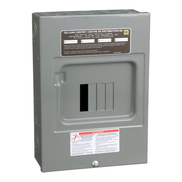 Square D Load Center, QO, 4 Spaces, 100A, 120/240V AC, Fixed Main Lug, 1 Phase - QO4L100S