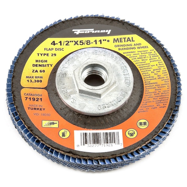 Disco de láminas Forney, alta densidad, Tipo 29, 4-1/2 pulgadas x 5/8 pulgadas-11, ZA60 - 71921
