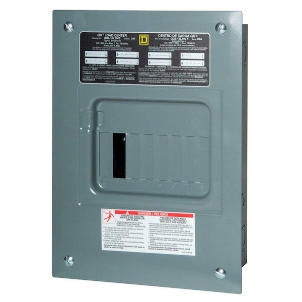 Square D Load Center, QO, 8 Spaces, 100A, 120/240V AC, Fixed Main Lug, 1 Phase - QO816L100FCP