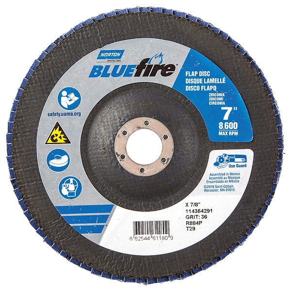 Disco de aletas Norton Abrasives, 7 pulgadas x 36 granos, 7/8 - 66254461180