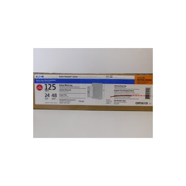 Eaton Loadcenters and Panelboards CH 125A 240V 50/60Hz 1Ph 3Wire 48Cir 24Sp NEMA 1 - CHP24L125